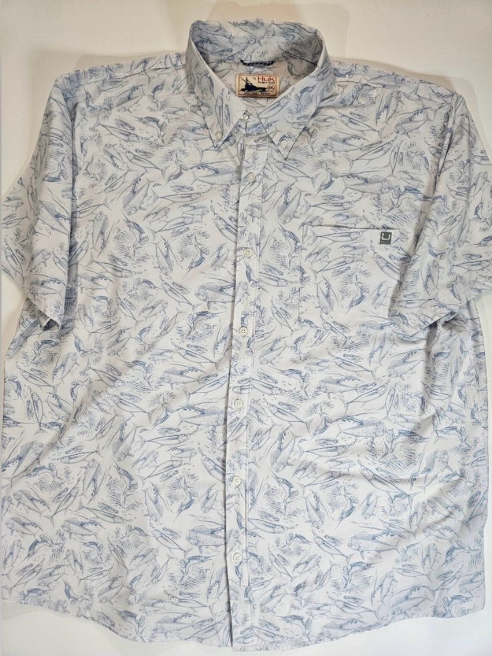 Huk Men's Short-Sleeve Button-Down Shirt with Fish Print